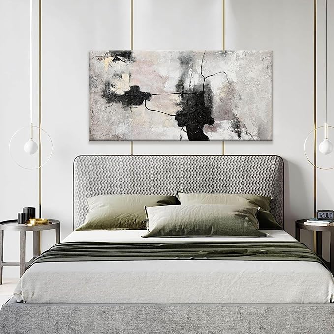 QSQ Black And Off-White Abstract Wall Art Minimalist Canvas Art Wall Decor Paintings Artwork For Walls Modern Abstract Art Prints Picture For Bedroom Hallway Office Home Wall Decor 20 x 40 In