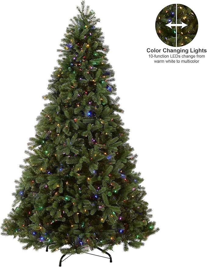 National Tree Company 9 ft Pre-Lit Downswept Douglas Fir Artificial Christmas Tree, 900 LED Lights, 3,185 Tips, PowerConnect, Foot Pedal, 10 Light Functions, Includes Stand, Green