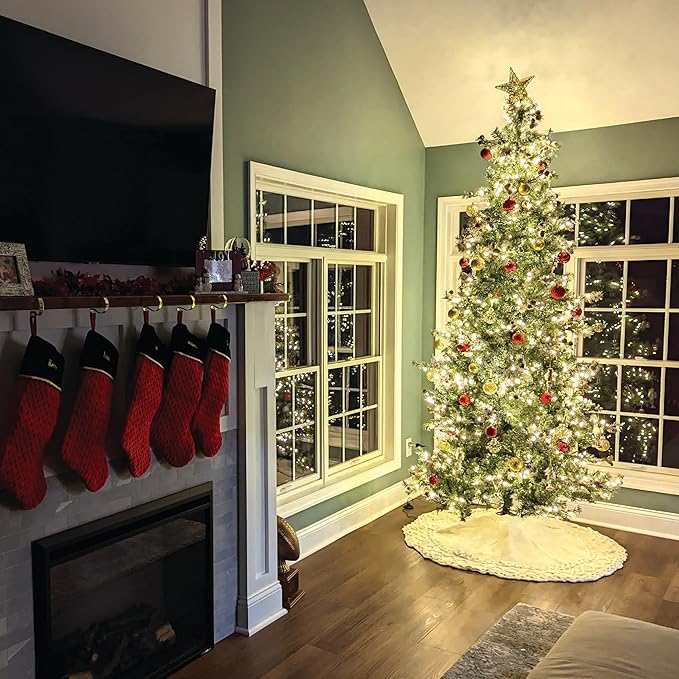 Fraser Hill Farm 9-Ft. Buffalo Fir Slim Artificial Christmas Tree with White Incandescent Smart Lights, Prelit Foldable Fake Tree with Realistic Snowy Foliage and Pinecones for Home Decoration