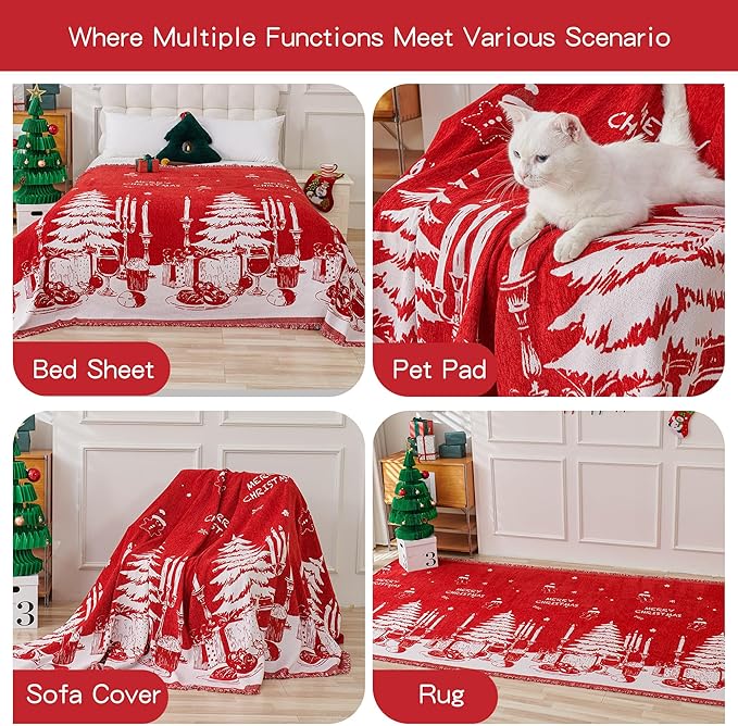 MYSKY HOME Christmas Couch Cover, Sofa Cover for 2 Cushion Couch, Non-Slip Soft Sofa Slipcover Protector, Sofa Covers Washable, Couch Covers for Sectional Sofa, Sofa Towel for Pet Cat Dog, 71" x 102"