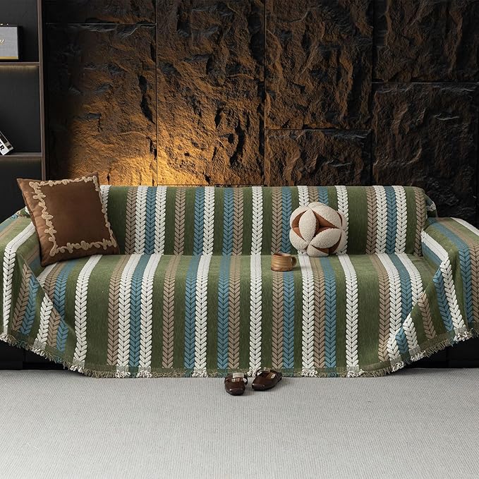VClife Dog Couch Cover Sofa Covers, Chic Stripe Couch Cover for 3 Cushion Couch, Washable, Non Slip & Wear Resistant, Pet Friendly Sofa Protector Sectional Sofa Couch Slipcover, Green, 71''x134''