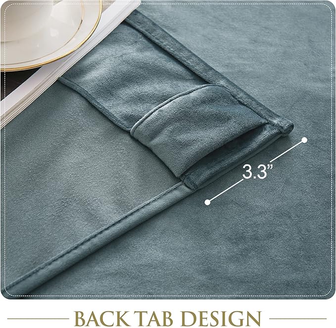 StangH Stone Blue Velvet Drapes - Room Darkening Window Curtains for Living Dining Room Nursery Kids Home Decor Thermal Insulated Back Tab Curtain Panels, W52 x L120, 2 Panels