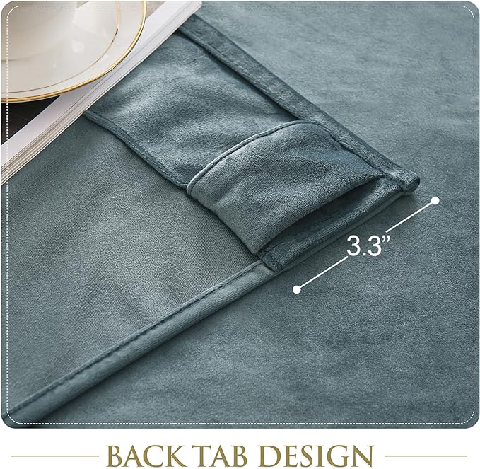 StangH Stone Blue 102 inches Velvet Curtains, 2 Panels Light Blocking Drapes Privacy Added for Kid Bedroom Energy Efficient for Study/Home Office/Porch, W52x L102
