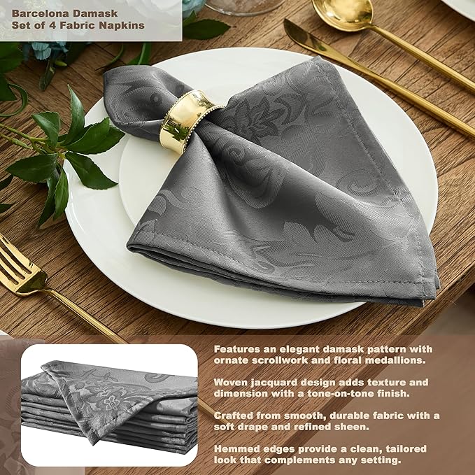 Newbridge Barcelona Damask Fabric Tablecloth, 60 x 102 Inch Rectangle, Grey – No Iron, Soil Resistant Table Cover for Dining, Parties and Holidays