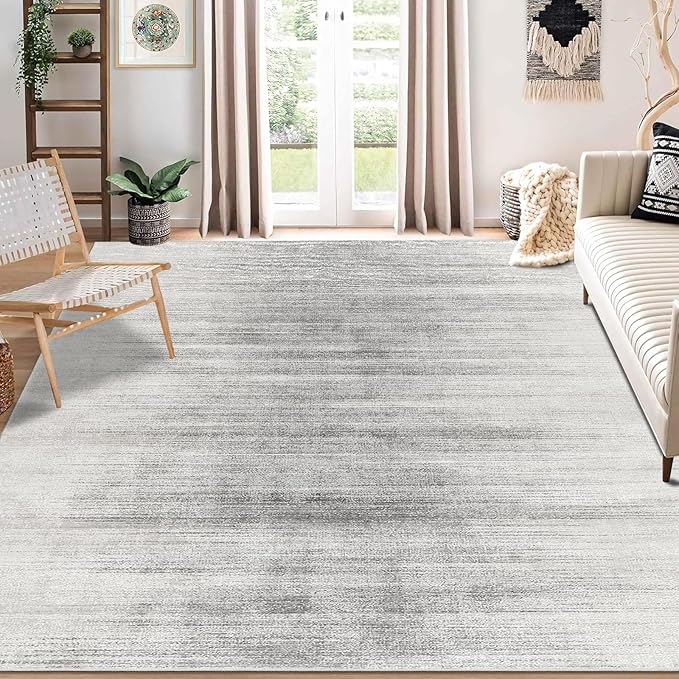 Enkor Area Rugs 8x10 Washable Non Slip Abstract Soft Rugs for Living Room Bedroom, Modern Mat for Kitchen Entryway White & Grey
