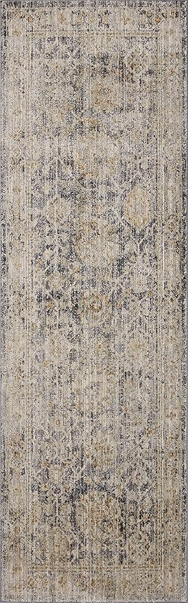Loloi Jean Stoffer Katherine Collection KES-02 Charcoal/Gold 5'-3" x 5'-3", .25" Pile Height, Round Accent Rug
