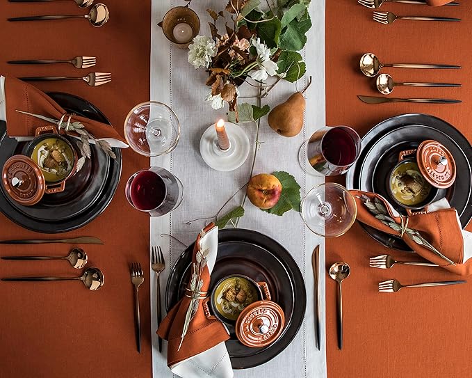 Solino Home Linen Cinnamon Tablecloth 60 x 144 Inch - Classic Hemstitch, 100% Pure Linen Rectangular Tablecloth - Machine Washable Table Cloth for Fall, Autumn, Thanksgiving