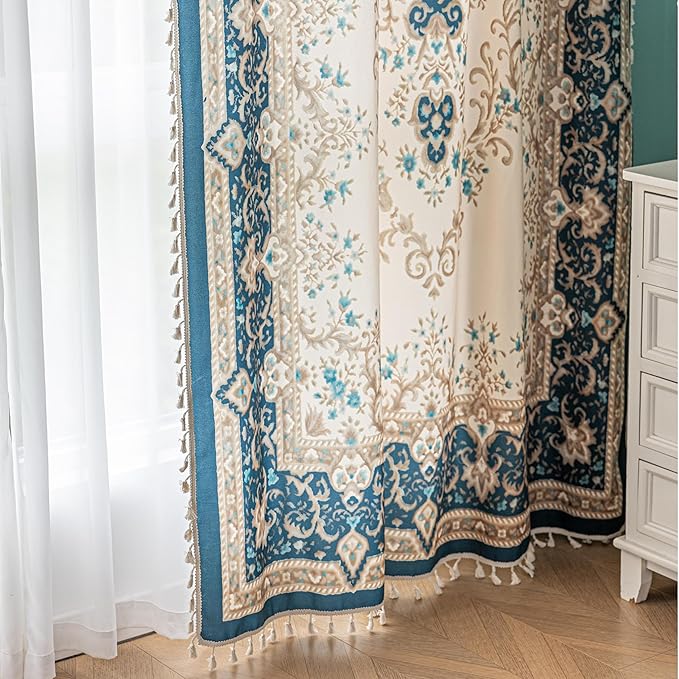 Popular Handicrafts Printed Curtains for Living Room 84 Inches Long Indian Hippie Bohemian Curtains Rod Pocket Light Filtering 2 Panels, Navy