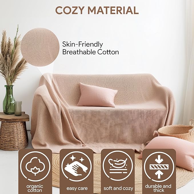 Sectional Couch Cover%100 Cotton - Perfect for L-Shape, U-Shape & Sectional Sofas, Washable Couch Cover, Extra Large Sofa Cover, 3, 4 Seater Slip Cover (Salmon, 91x118 inches - 230x300 cm)