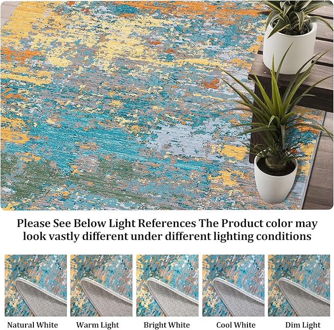 10x13 Modern Abstract Faux Wool Accent Rug for Living Room Low Pile Ultra Soft Stain Resistant Non Slip Non Shedding Throw Rug for Bedroom Home Decor, Multi Color