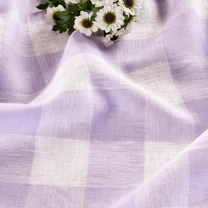Solino Home Linen Checkered Tablecloth 60 x 90 Inch - 100% Pure Linen Misty Lavender Buffalo Plaid Table Cloth for Rectangle Tables - Machine Washable Tablecloth