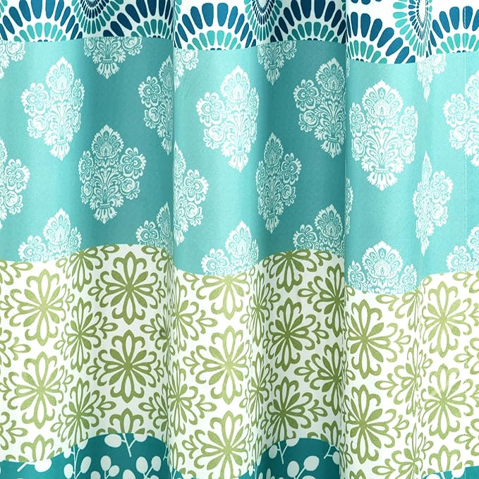 Lush Decor Bohemian Stripe Window Curtain Panels, Pair 52" W x 63" L Blue & Green - Light Filtering Curtains for Bedroom - Boho Curtains - Maximalist Decor