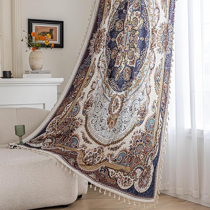 Popular Handicrafts Printed Curtains for Living Room 102 Inches Long Indian Hippie Bohemian Curtains Rod Pocket Light Filtering 2 Panels, Vintage Flower