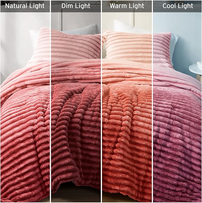 Intelligent Design Twin Comforter Set, Plush Bedding, Microfiber Reverse, 2 Piece, Lightweight, Super Soft Ribbed Velvet Comforter 1 Sham, All Season Fluffy Bed Set, Avril, Twin/Twin XL Blush Ombre