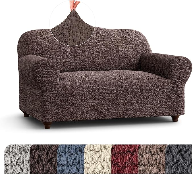 PAULATO BY GA.I.CO. Loveseat Slipcover - Oversized Chair Cover - Stretch Couch Cover - Cushion Love Seat Sofa Slipcover - 1-Piece Form Fit Washable Protector - Mille Righe Collection - Brown