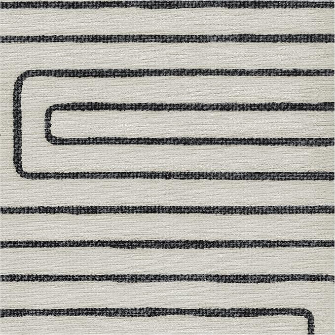 RUGGABLE x Jonathan Adler Machine Washable Modern Runner Rug – Labyrinth Black/Ivory 2.5x7, Stain-Resistant, Non-Slip – Washable Rug for Hallway, Entryway, Living Room & Kitchen–with Cushioned Pad
