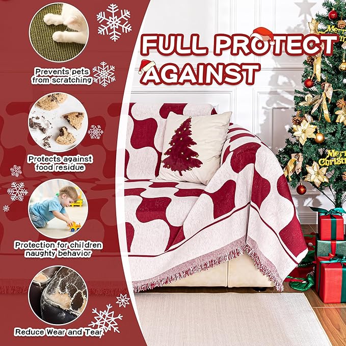 MEETSKY Christmas Couch Cover Red Sofa Slipcover for 2 Seater Couch, Sofa Covers Washable Use Thick Soft Fabric Couch Cover for Dogs, Multi-Use Decorative Couch Protector for Pets, 71" x 118"