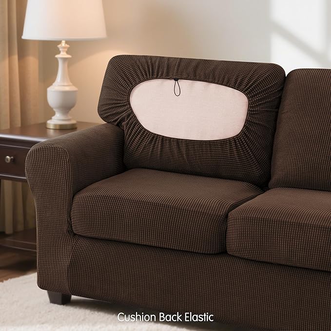 SUBRTEX 3 Pieces Stretch Sofa Slipcover Sets Couch Cover Sets Backrest Cushion Covers Furniture Protector Collection Set for Oversize Sofa Loveseat Chair Slip Covers(Small, Chocolate)