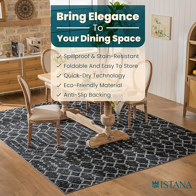 Istana 8x10 Area Rug - Black 8x10 Rugs for Living Room - Foldable Rugs for Bedroom - Stain Resistant Washable Rug - Eco-Friendly Area Rugs - Easy to Clean Living Room Rug