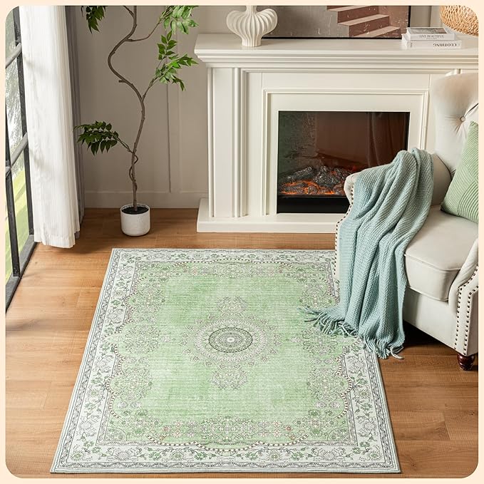 Istana 4x6 Area Rug - Green Rugs for Living Room 4x6 - Foldable Rugs for Bedroom - Stain Resistant Washable Rug - Eco-Friendly Boho Area Rugs - Easy to Clean Living Room Rug 4 x 6
