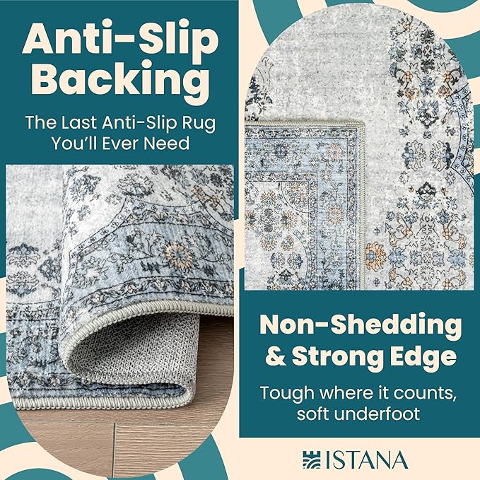 Istana 8x10 Area Rug - Blue 8x10 Rugs for Living Room - Foldable Rugs for Bedroom - Stain Resistant Washable Rug - Eco-Friendly Area Rugs - Easy to Clean Living Room Rug