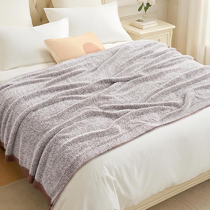Amélie Home Knit Throw Blanket for Couch, Super Soft Cozy Fuzzy Throws for Sofa Bed Living Room, Luxury Cozy Fluffy Throw for Room Decor, 60" x 80", Heather Brown