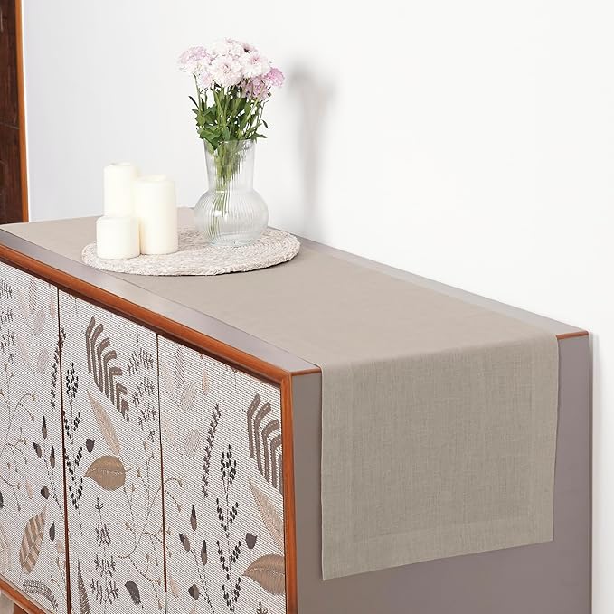 D'Moksha Homes Linen Natural Table Runner 60 Inches - 100% Pure Linen Short Table Runner 14 x 60 Inch for Coffee Tables, Dresser, Fall, Thanksgiving, Christmas, Holiday - Machine Washable
