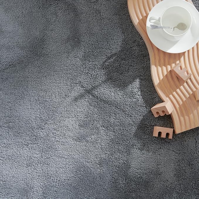 jinchan Solid Plush Area Rug 3x5 Performance Shaggy Washable Rug Indoor Soft Modern Faux Wool Cozy Non Slip Carpet for Living Room Kids Room Bedroom Dining Room Nursery Grey