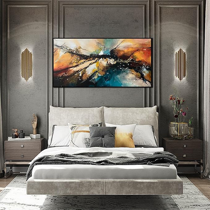 Abstract Hand Painted Wall Art for Living Room - Modern Office Wall Art Ideas Paintings - Large Picture Frames for Wall Size 29" x 59"
