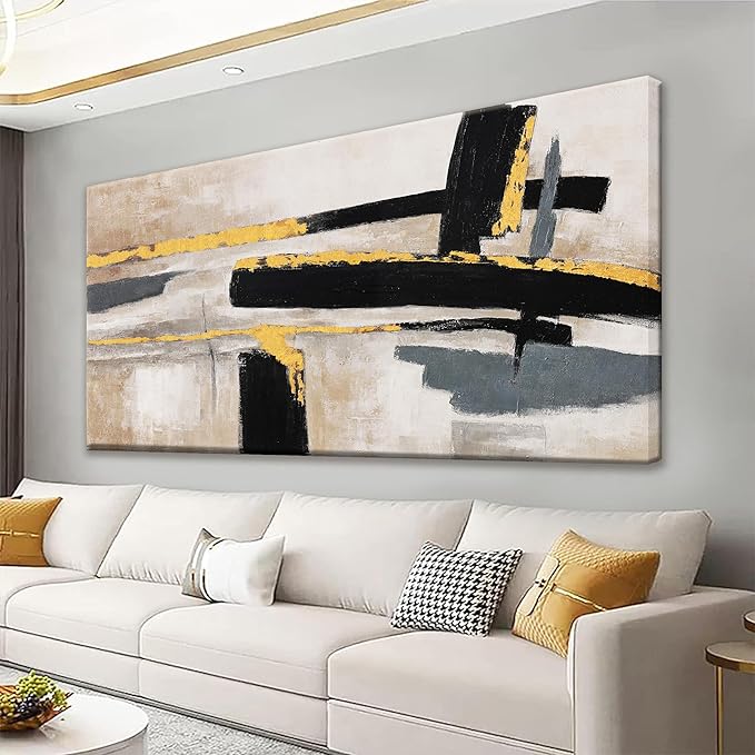 QSQ Abstract Wall Art Canvas Wall Art Decor Black And Gold Wall Art Paintings Abstract Wall Decor Artwork Pictures For Bedroom Bathroom Office Home Decor Can Be Hung Directly 20" X 40"