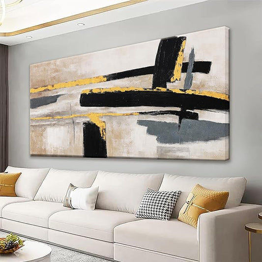 QSQ Abstract Wall Art Canvas Wall Art Decor Black And Gold Wall Art Paintings Abstract Wall Decor Artwork For Living Room Bedroom Bathroom Office Home Wall Decor Can Be Hung Directly 24" X 48"