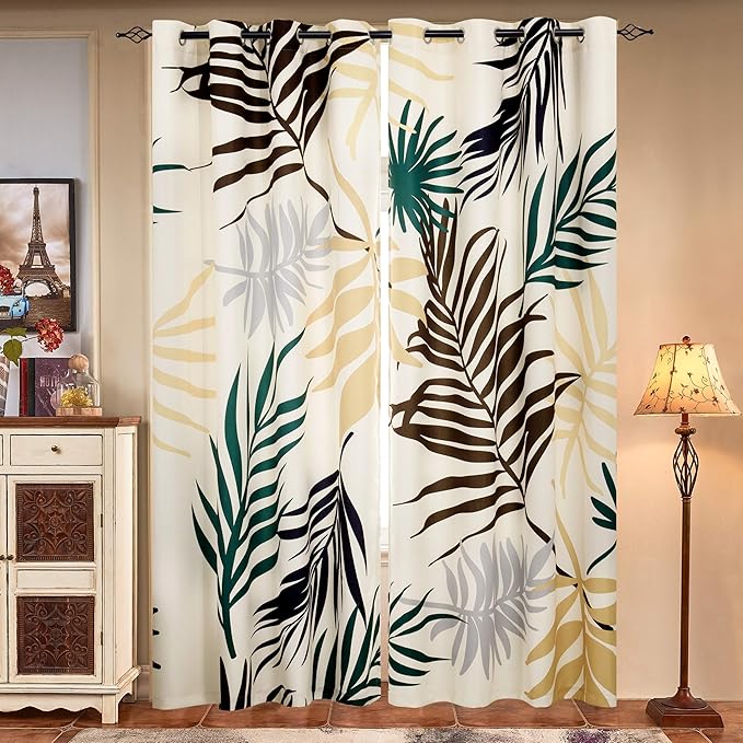 SUBRTEX Light Flitering Curtains 52Wx84L, Room Darkening Vibrant Floral Drapes, 50% Blackout, Semi Sheer Boho Farmhouse Curtains for Living Room, Yellow