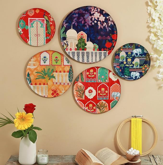 RITUALISTIC Vintage India Iron Wall Art Plates – Set of 5 Decorative Plates | Traditional Indian Wall Decor | Metal Wall Hanging for Living Room & Bedroom | Elegant Home Decor Accent |Christmas gifts
