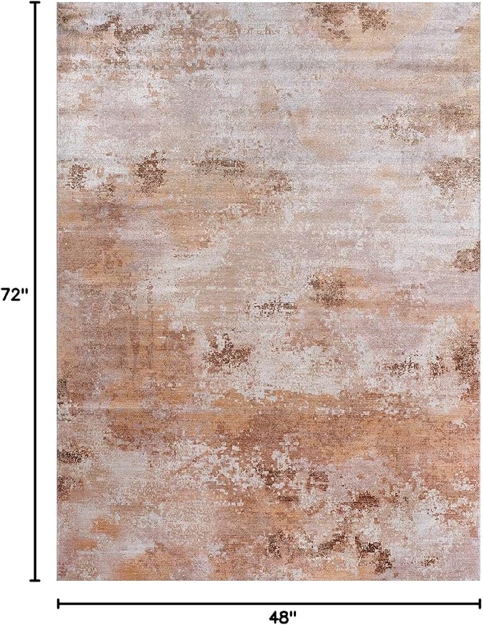 Non Slip Rugs 4x6 Modern Abstract Easy Silk Rubber Backing Soft Area Rug for Living Room Easy to Clean Non Shedding Kitchen for Bedroom Indoor Carpet (Beige - Brown, 4x6)