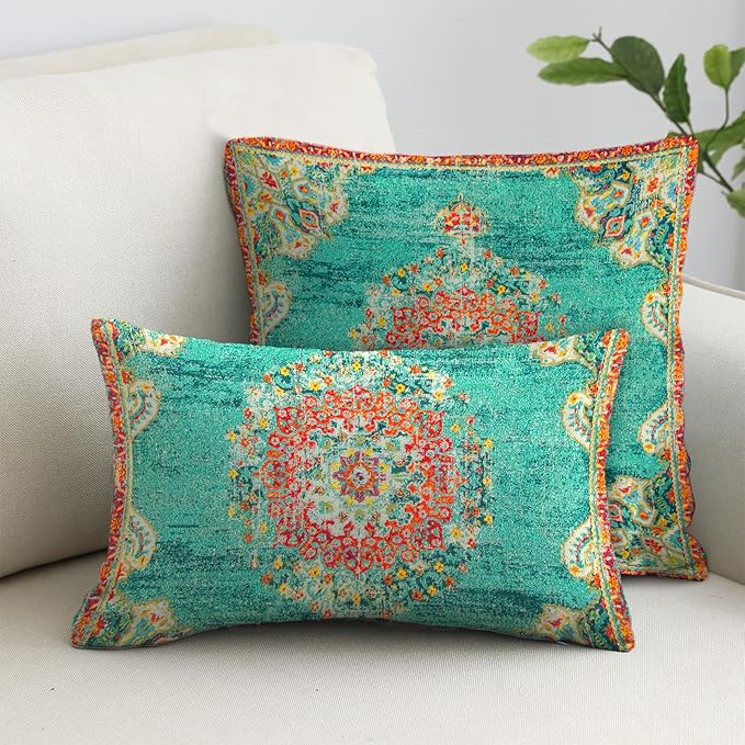 Boho Throw Pillow Covers 12x20 inch Set of 2,Boho Vintage Carpet Pattern Antique Ethnic Decor Double Sided Pattern Cushion Cover Soft Pillow Case Living Sofa Room Bed Square Pillow Cover