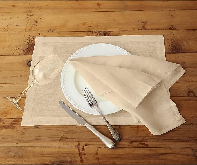 Solino Home Linen Beige Placemats Set of 4 - 100% Pure Linen Placemats 14 x 19 Inch for Christmas, New Year - Fete