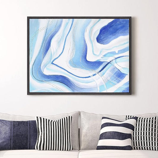 Empire Art Direct Abstract Wall Art Textured Hand Painted Canvas by Martin Edwards, Matte Black Frame, 40" x 30", Sky Elixer