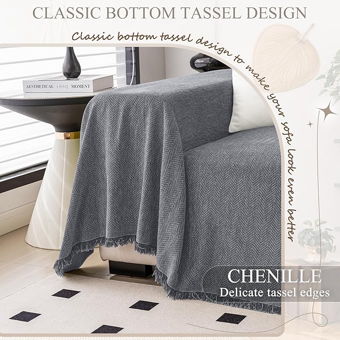 ALIECOM Sectional Couch Covers L Shape Sectional Sofa Cover for Dogs 2 Piece Thick Chenille L Shaped Couch Cover Blanket Chaise Sofa Slipcovers Pet Furniture Protector Washable (X-Large, Light Grey)