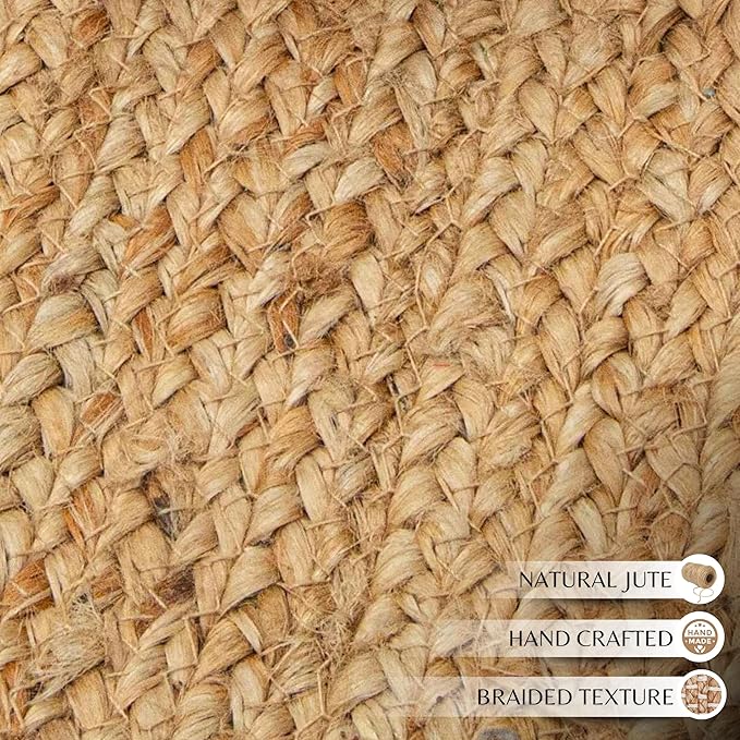 Ramanta Home Jute Braided Rug 8 Ft Round – Large Natural Farmhouse Area Rug, Handwoven Reversible Carpet for Living & Dinning Room, Bedroom, Kitchen, Nursery, Entryway – Boho Coastal Neutral Floor Mat