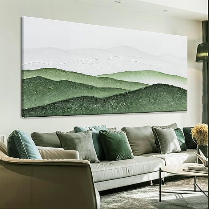 TAIJXAGSG Abstract Wall Art For Living Room Modern Canvas Art Wall Decor Green White Wall Art Bedroom Office Decor Abstract Painting Ready To Hang Pictures Artwork 24 × 48 In