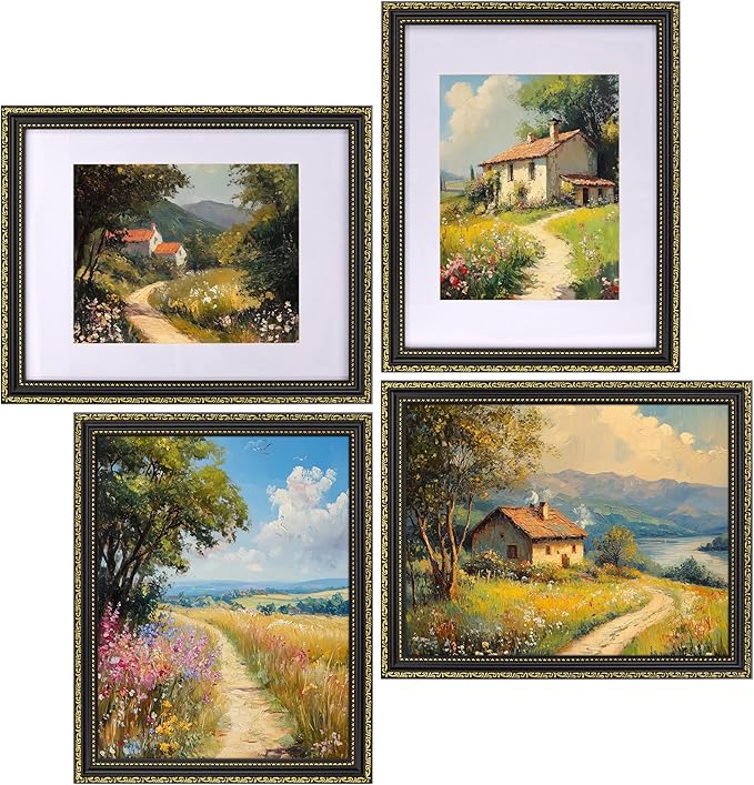 eletecpro 11x14 Picture Frames Set of 2, Vintage Photo Frame with Glass, Ornate Gothic Frames 11 x 14 Display 8x10 Photo with Mat or 11x14 without Mat for Tabletop or Wall Decor, Black Gold