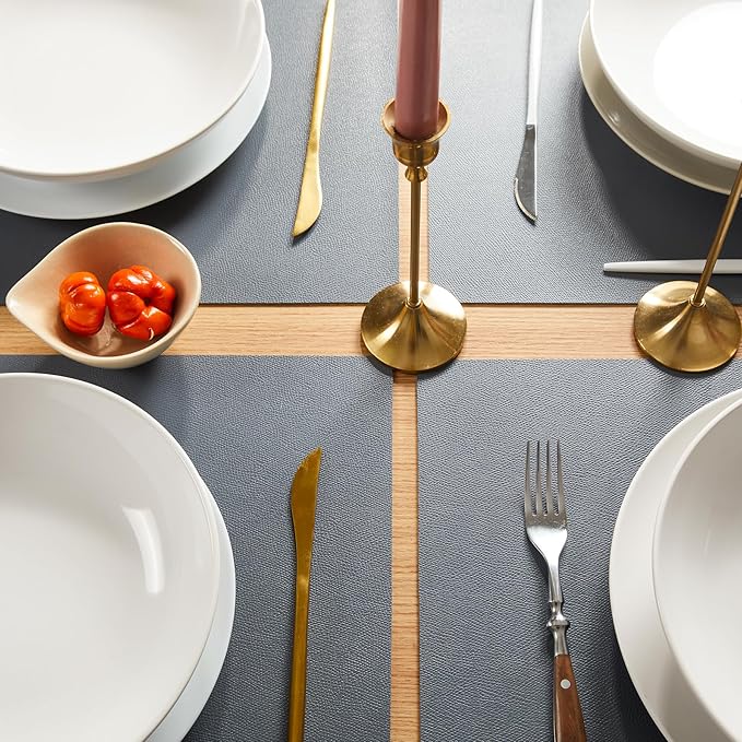 DOLOPL Placemats Set of 6, Gray Faux Leather Heat Resistant Table mats - Anti Slip Table Place Mats, Washable Wipeable Outdoor Placemats for Kitchen Dining Room Table Decorations