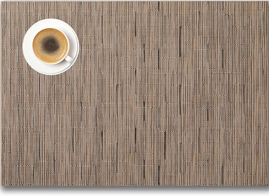 Placemats Set of 12 - Easy Clean Woven Vinyl Placemats for Dining Table, Indoor/Outdoor Place Mats, Washable PVC Table Mats （Light Brown）