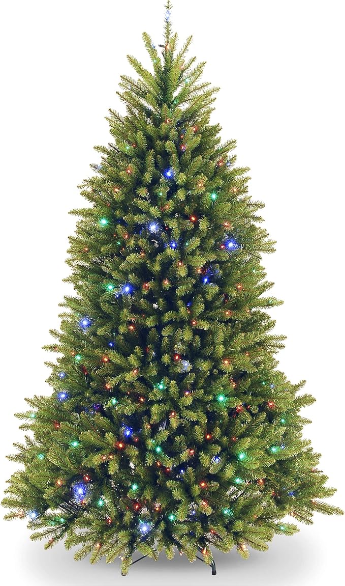 National Tree Company 7 ft Pre-Lit Dunhill Fir Artificial Christmas Tree, 650 LED Lights, 2,144 Tips, PowerConnect, Foot Pedal, 10 Light Functions, Includes Stand, Green