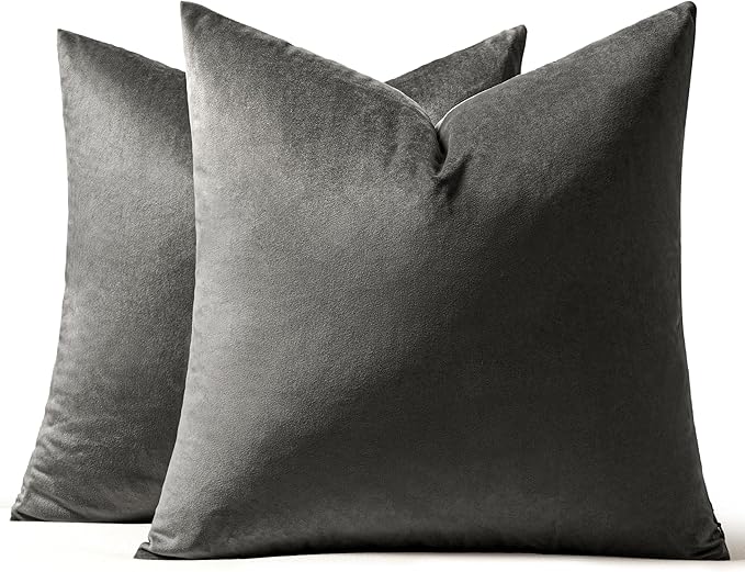 MIULEE 26x26 Inch Euro Sham Velvet Pillow Covers, Set of 2 Large Square Decorative Pillows -Dark Grey Super Soft for King Bed, Sofa, Couch, Accent Chairs with Hidden Zipper