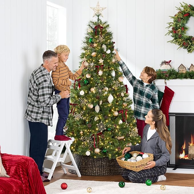 Best Choice Products Full Scotch Pine Christmas Tree, 7.5ft Pre-Lit Holiday Decor w/ 1,500 Twinkling Micro LED Lights, 2-in-1 White & Multicolor