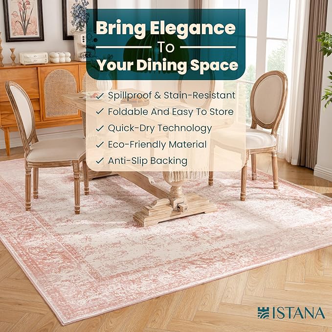 Istana 8x10 Area Rug - Pink 8x10 Rugs for Living Room - Foldable Rugs for Bedroom - Stain Resistant Washable Rug - Eco-Friendly Area Rugs - Easy to Clean Living Room Rug