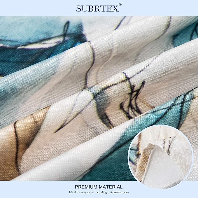 SUBRTEX Light Flitering Curtains 52Wx84L, Room Darkening Vibrant Floral Drapes, 50% Blackout, Semi Sheer Boho Farmhouse Curtains for Living Room, Blue