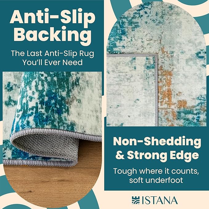 Istana Living Room Rug 10x14 - Green 10 x 14 Area Rug - Foldable Machine Washable Area Rugs 10x14 - Stylish 10x14 Area Rugs Boho - Stain Resistant Washable Rug 10x14