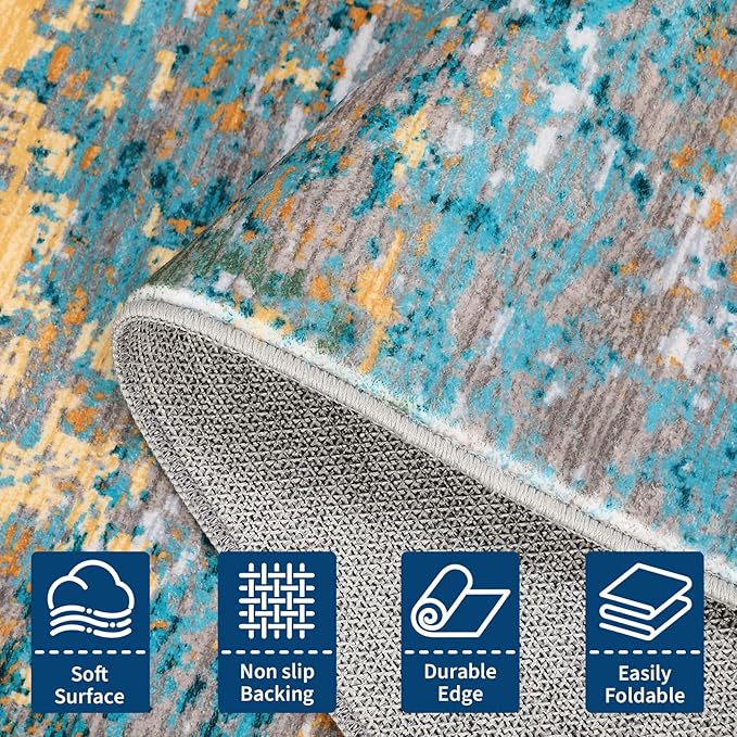 Modern Abstract 4x4 Round Area Rug Non Slip Non Shedding Rug Low Pile Stain Resistant for Bedroom Living Room Office Dining Room,Multi Color
